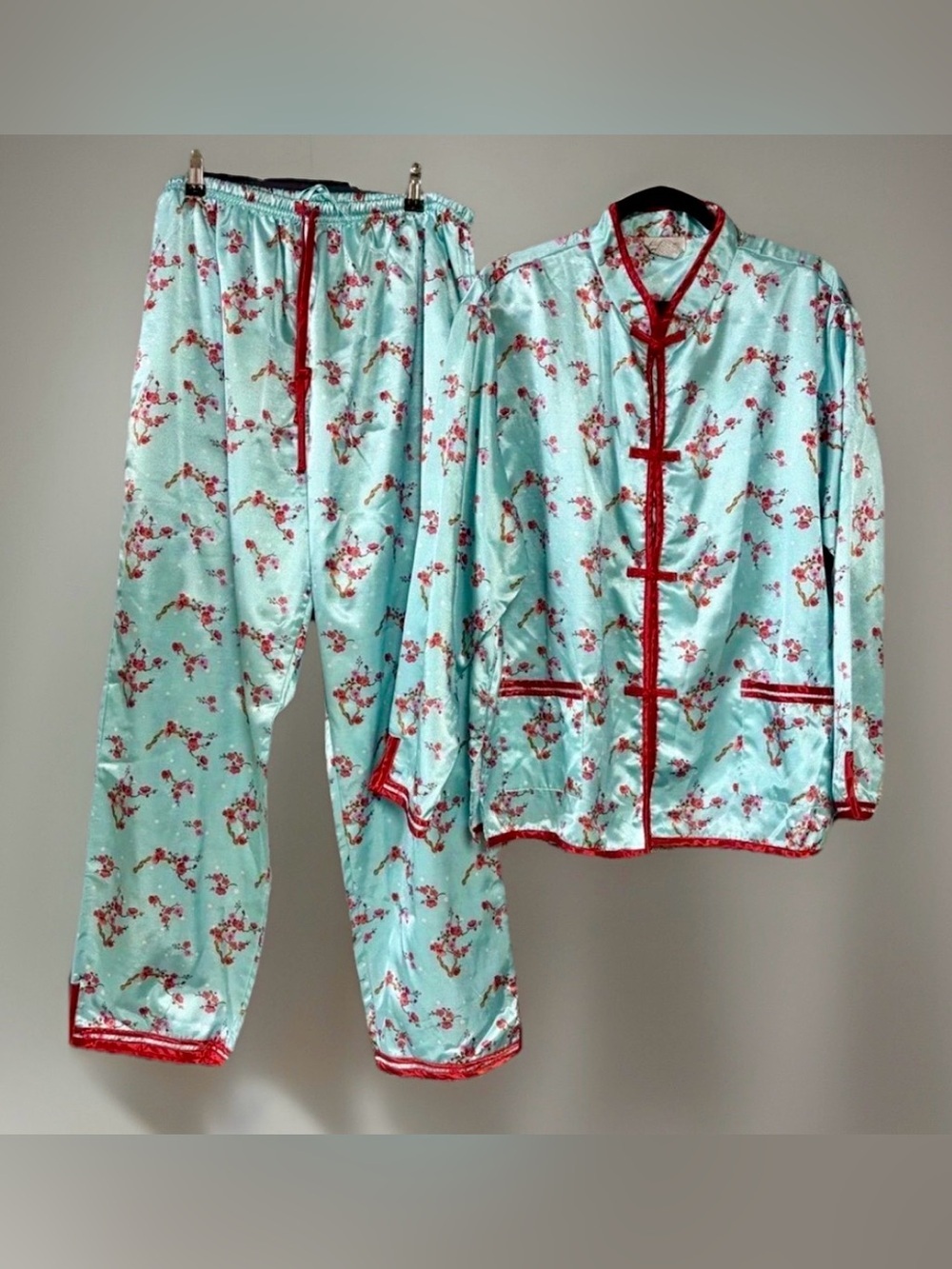 Vintage luxury Kathryn kimono cherry blossom teal pajama set large